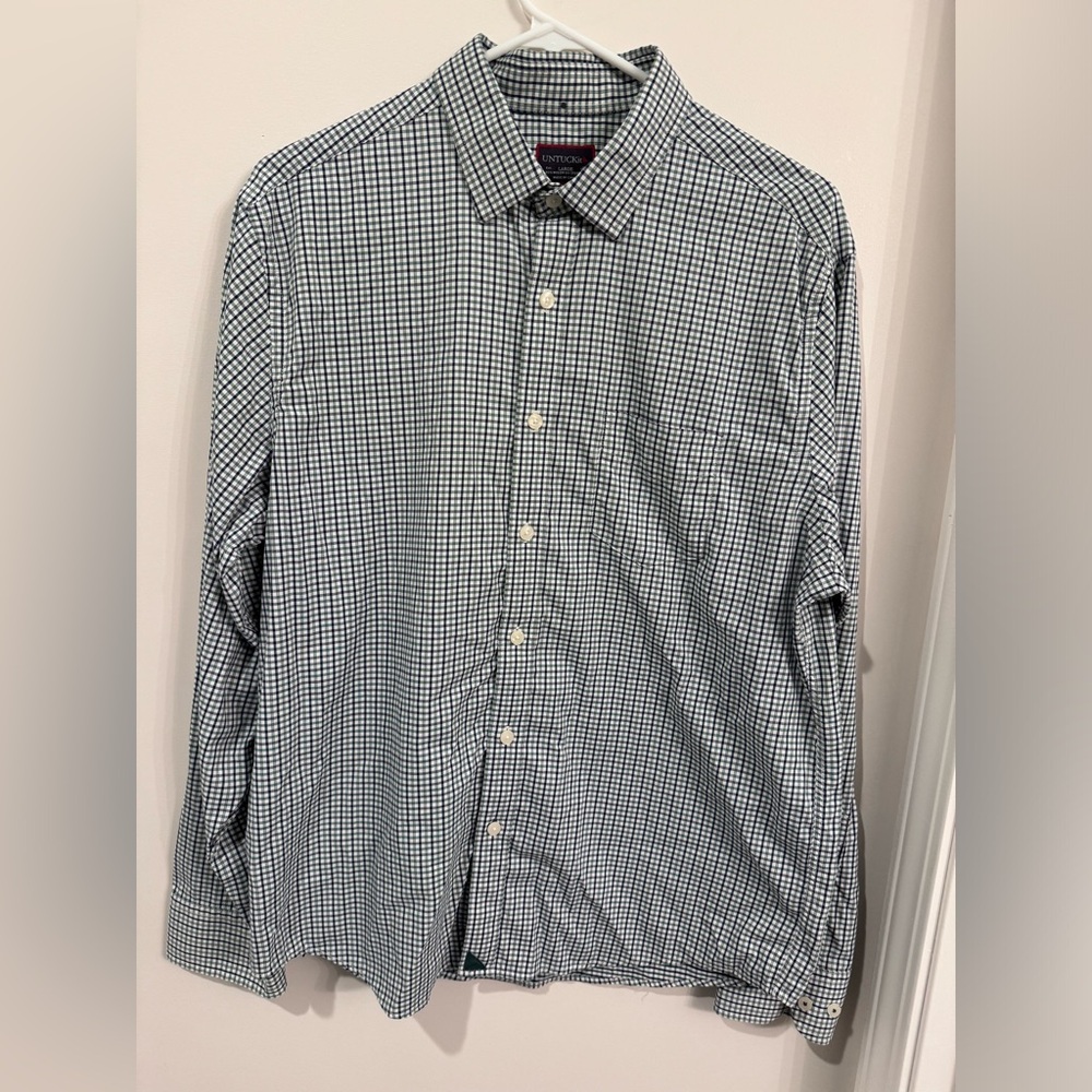 UNTUCKit Shirt Mens Large Green Plaid Long Sleeve Nylon Stretch Casual Button Up